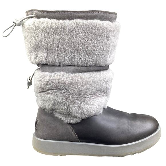 UGG Women's Raykir Grey Leather Fur Trimmed Winter Boot Size US 8.5